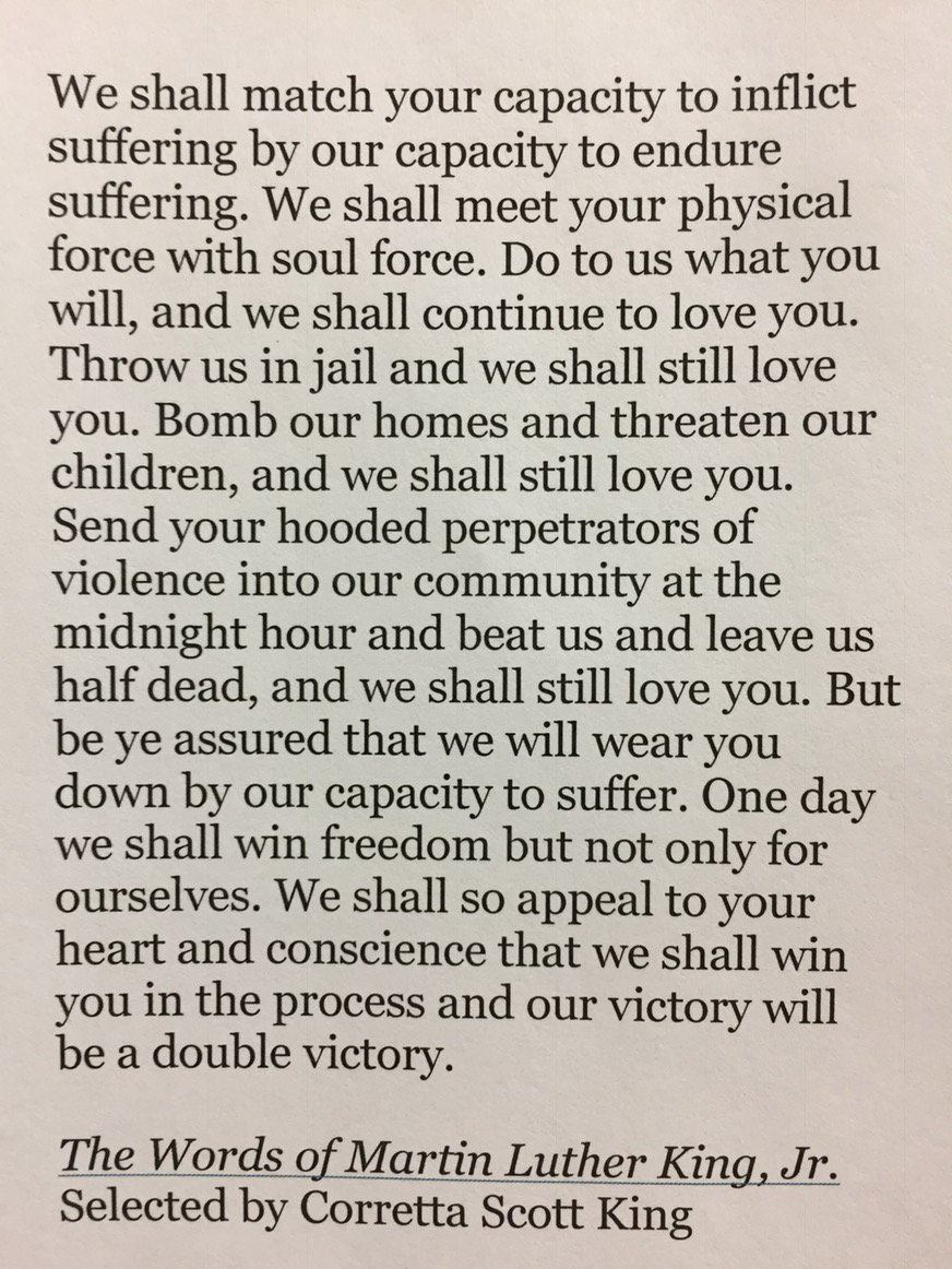 mitchmajeski's tweet photo. Convinced of the love & justice of God, Dr. King rejected hate, loved his enemies & won a "double victory." #wecan2 https://t.co/17RBgNwD7C