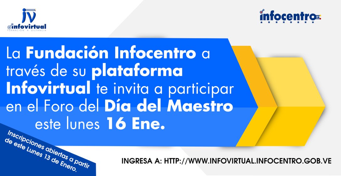 LInfovirtual's tweet photo. Participa en el foro Día del maestro, ingresando https://t.co/9bdjfzDEmP a partir del lunes 16 de enero https://t.co/Cxapk7j4hl