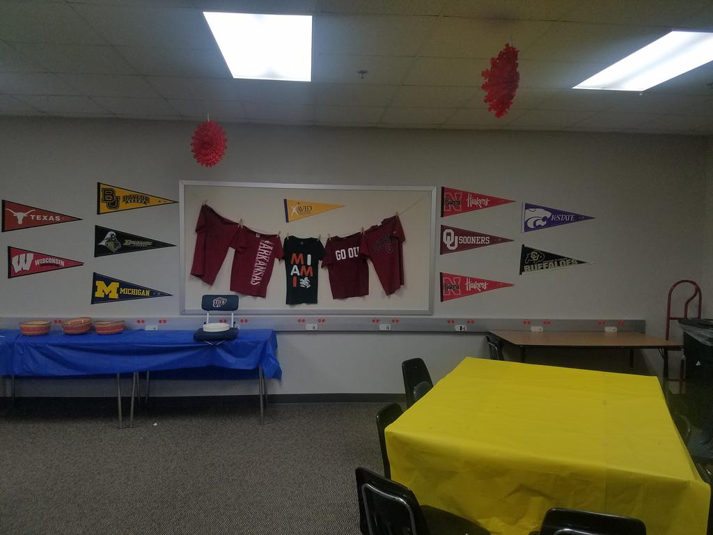 SMSPantherAVID's tweet photo. Our staff tailgate party for #collegeweek was a success! #indoortailgating @SMSPantherAVID @PlanoISDAVID @AVID4College https://t.co/MAIUgtSVfG