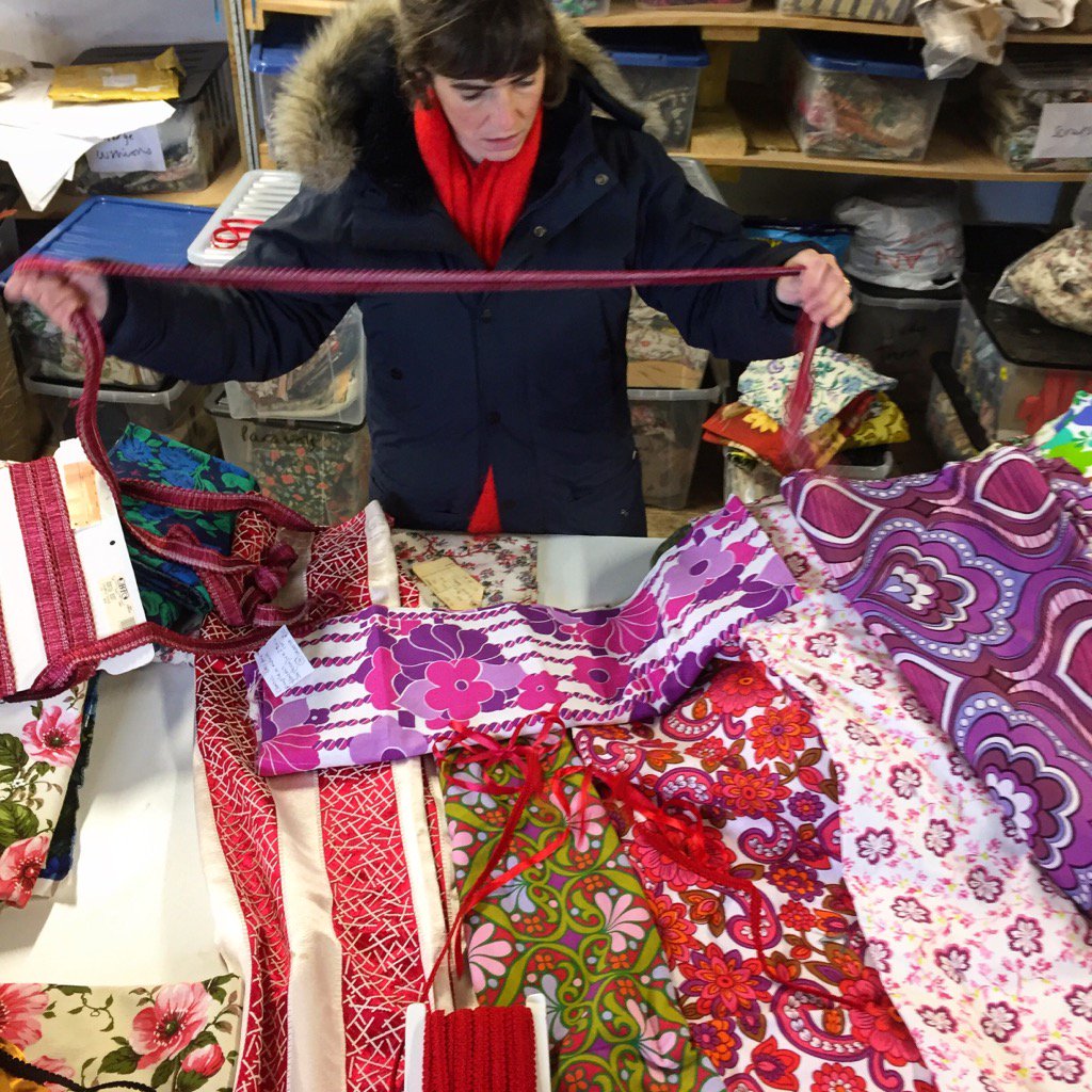 sunbeamjackie's tweet photo. Katy #tastemaker in the Sunbeam Jackie studio putting together fabrics for parasols #springsummer2017 #cornwall https://t.co/wQIveY1QWh