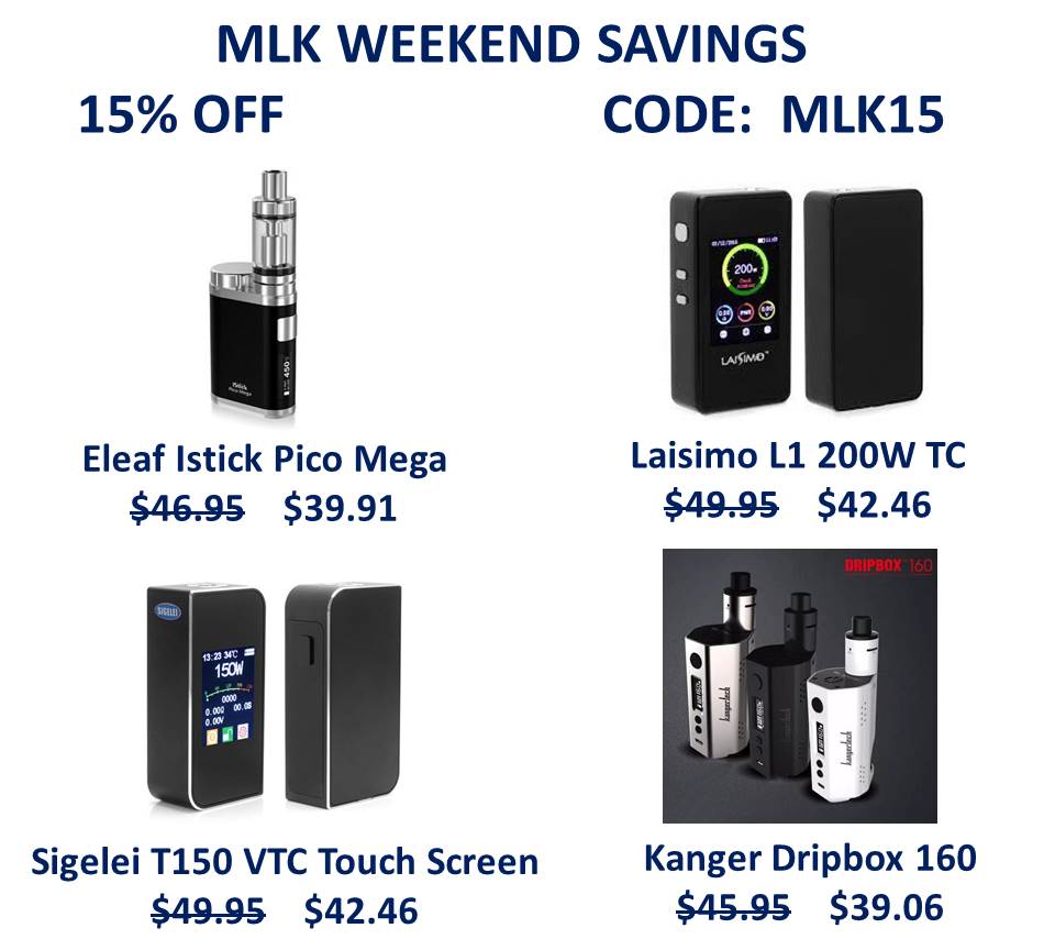 dynamovapes's tweet photo. MLK SALE 15% OFF code MLK15 https://t.co/6hpGAuczVy #vapesale #valedeals #vape #vaping #vapecommunity #vapenation #vapefam #ecig #mods https://t.co/8O05N2barH