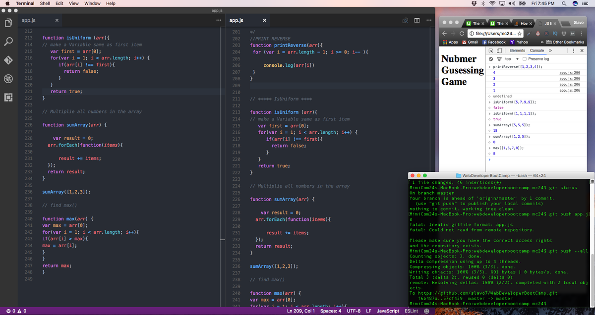 slavo3dev's tweet photo. Day 7, Working on simple functions and algorithms using for and forEach loop , #javascript #365codedays #100DaysOfCode #visualstudio https://t.co/eq8ey0IVKM