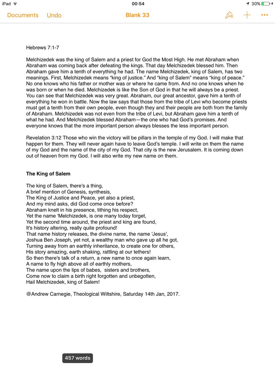 ACPCarnegie's tweet photo. Poem 'The King of Salem'
#micropoetry #Christianity #Bible #Jesus #Melchizedek #3rdcoming #Revelation https://t.co/5AhSCuC2ah
