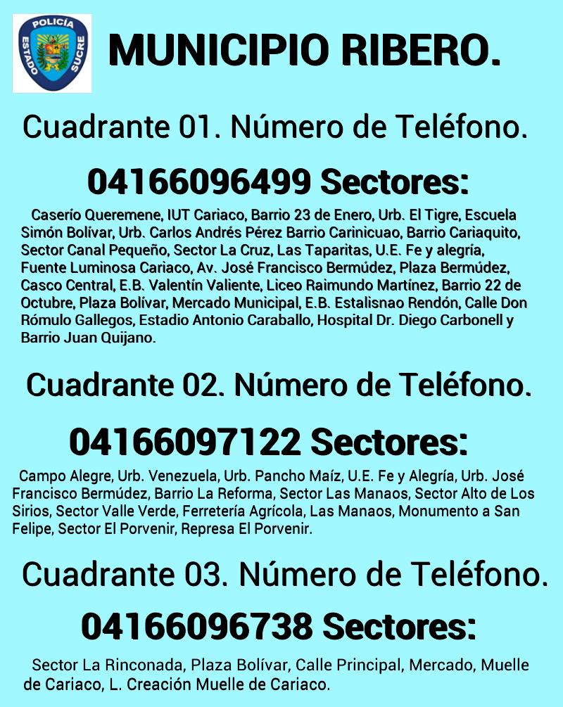 IapesOficial's tweet photo. #IAPES Coloca a su orden los números de los cuadrantes de #Cariaco #MunicipioRibero. TuSeguridadEsPrimero. https://t.co/WDXuayR1T6