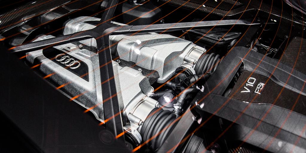 Audi's tweet photo. The most powerful production Audi engine ever built. Retweet with caution. #WantAnR8 #V10 plus https://t.co/Z4O2bHNayN