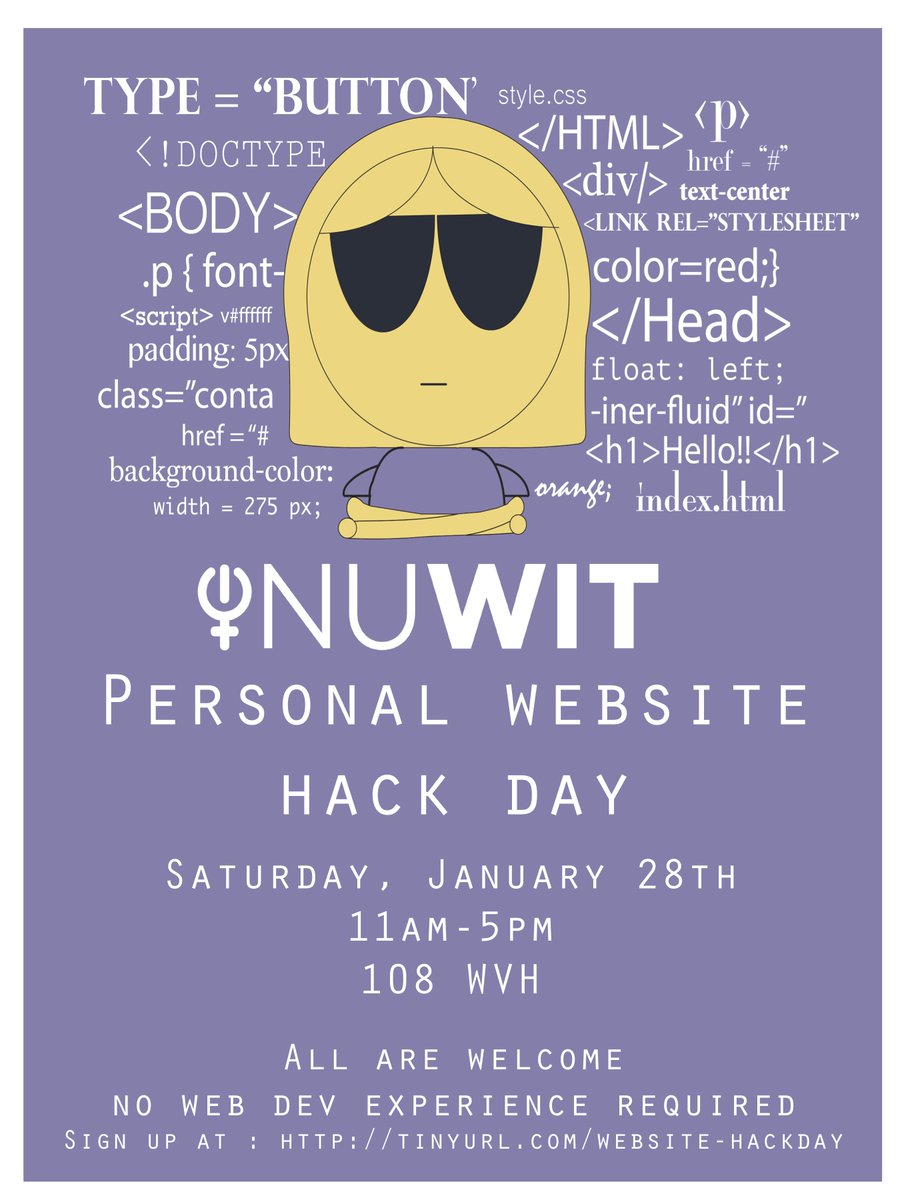 nuWomenInTech's tweet photo. Sign up for our Website Hack Day by 1/16! https://t.co/jnkV9bGX7M https://t.co/pufxuuofad