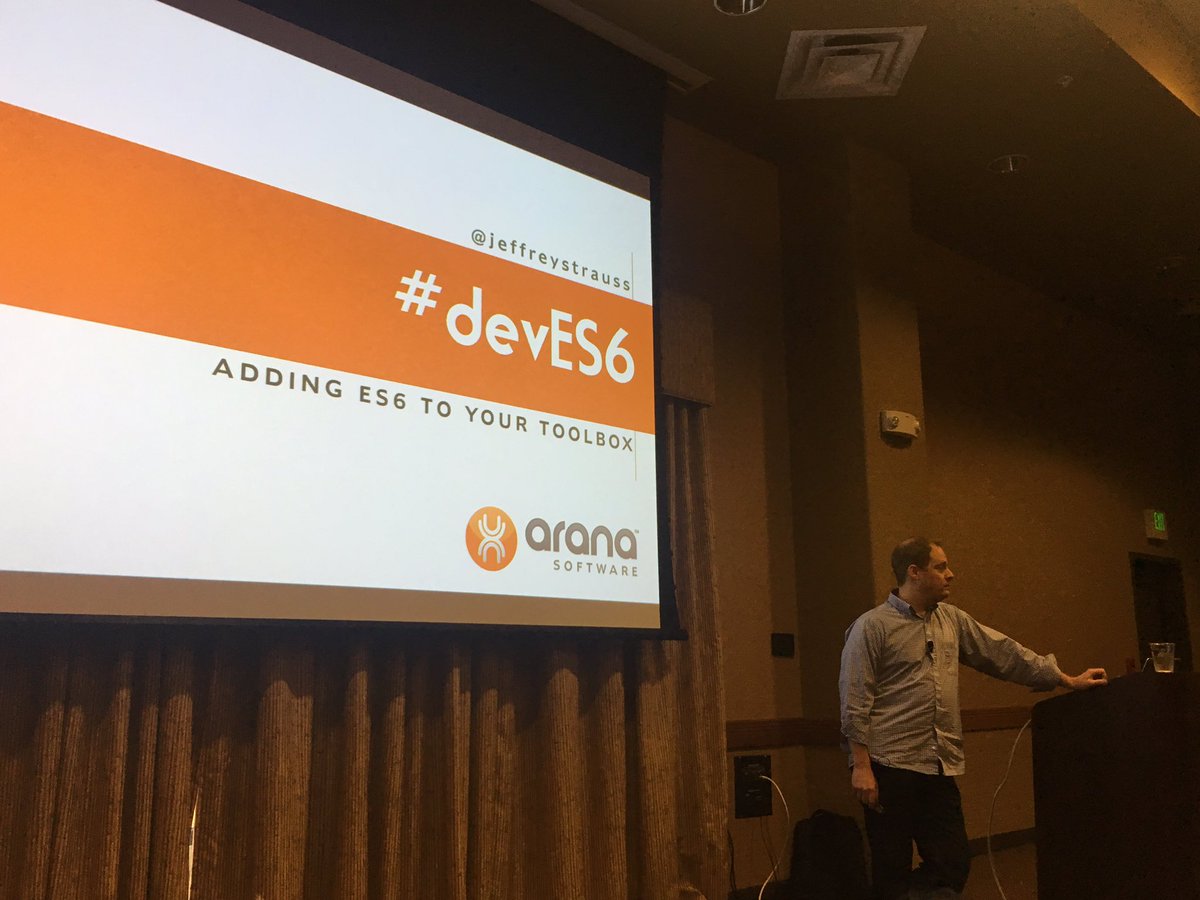 jayharris's tweet photo. Settled into Indigo, where @jeffreystrauss is about to present "Adding ES6 to your developer toolbox." #devES6 #codemash https://t.co/AQg8dGoqUi