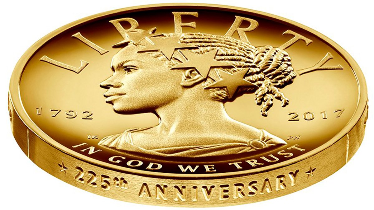 HISTORY's tweet photo. For the first time ever, Lady Liberty is depicted as a black woman on an American coin. (📷: @usmint). #ThisIsHISTORY https://t.co/cHGBjlzw5T