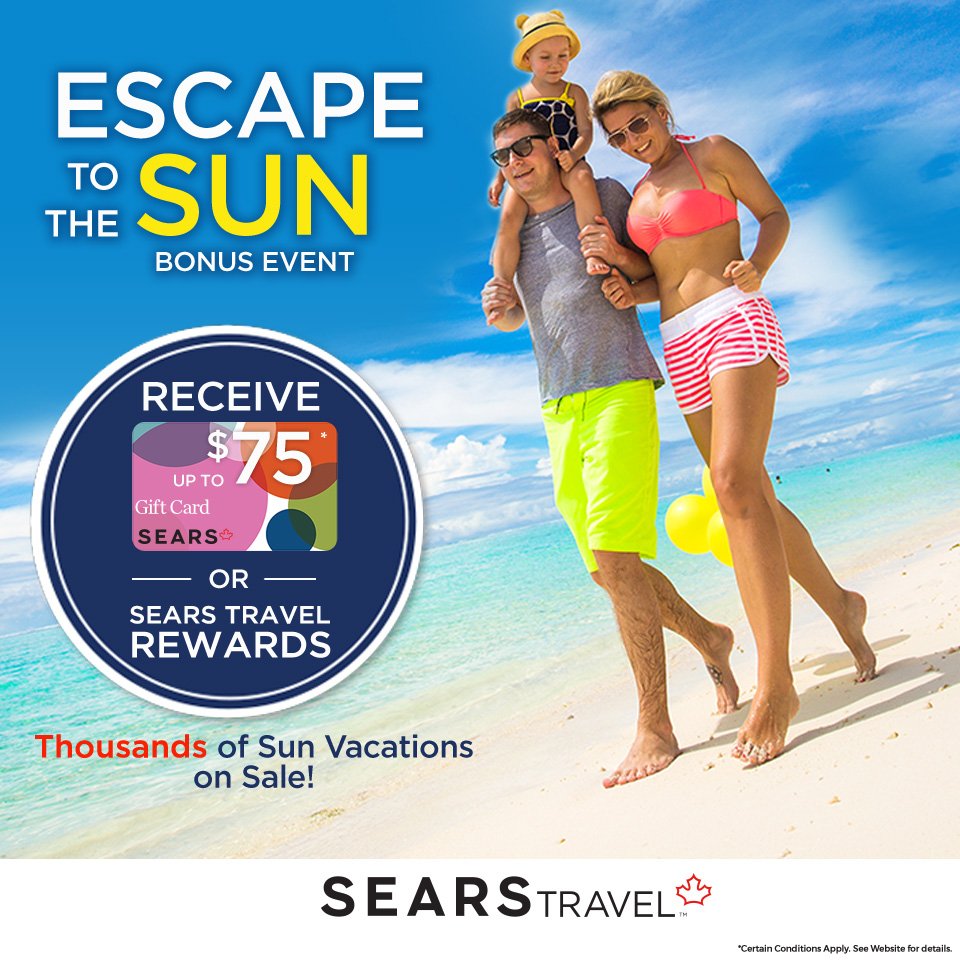 SearsTravel's tweet photo. Are you tired of shoveling snow? Say Goodbye Winter and Hello Sunshine.Thousands of Sun Vacations on Sale. Book now. https://t.co/O2e1Gi0AuR https://t.co/rD96spLwNv