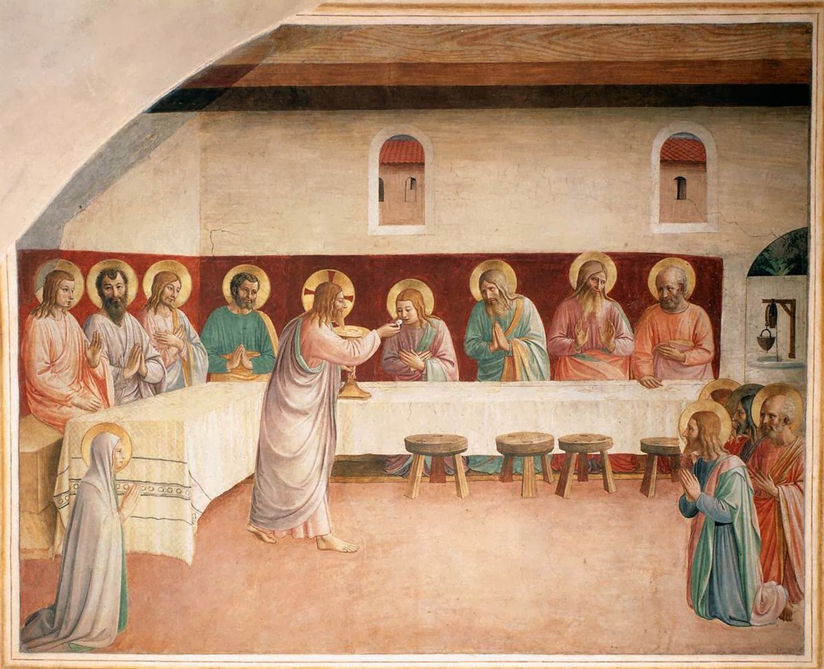 TrueHolyFace's tweet photo. Institution of the Eucharist c1441-42 ~ Fra Angelico
#Cell35 #ConventoDiSanMarco #Florence #Italy https://t.co/xZzFVOEe1H