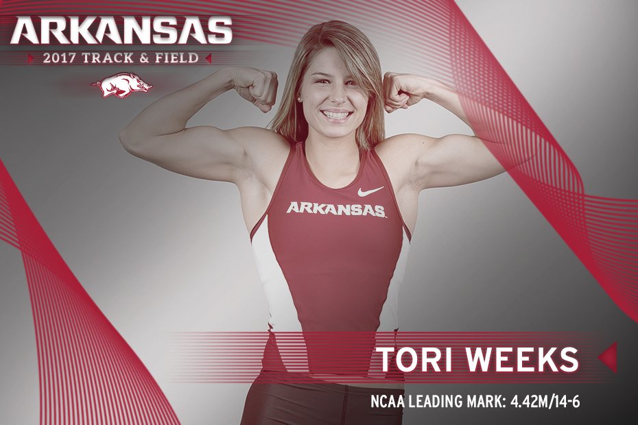 RazorbackTFXC's tweet photo. #ArkInvitational | We've got a great meet on our hands! @torilynneweeks gets an #NCAATF leading clearance in the PV! #WoooPig 💪 https://t.co/9DY8Ai5OIS
