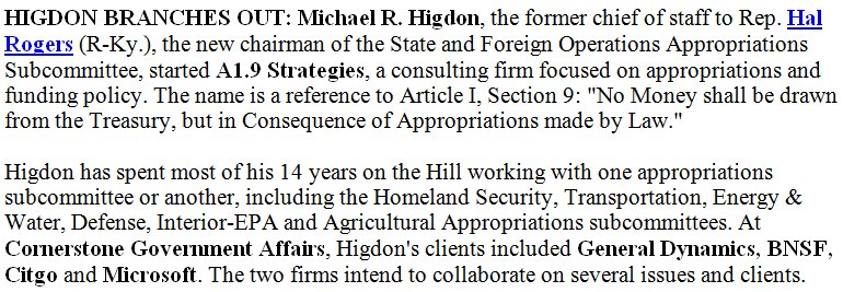 POLITICO Influence (@politicopi) on Twitter photo Today in PI - Michael Higdon, former chief of staff to <a href="/RepHalRogers/">Hal Rogers</a>, launches consulting firm A1.9 Strategies. politi.co/2jN3wQS Today in PI - Michael Higdon, former chief of staff to <a href="/RepHalRogers/">Hal Rogers</a>, launches consulting firm A1.9 Strategies. politi.co/2jN3wQS