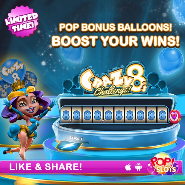PopSlotsCasino's tweet image. Don&apos;t forget to tell your friends about our #limitedtimeevent Crazy 8&apos;s Challenge!