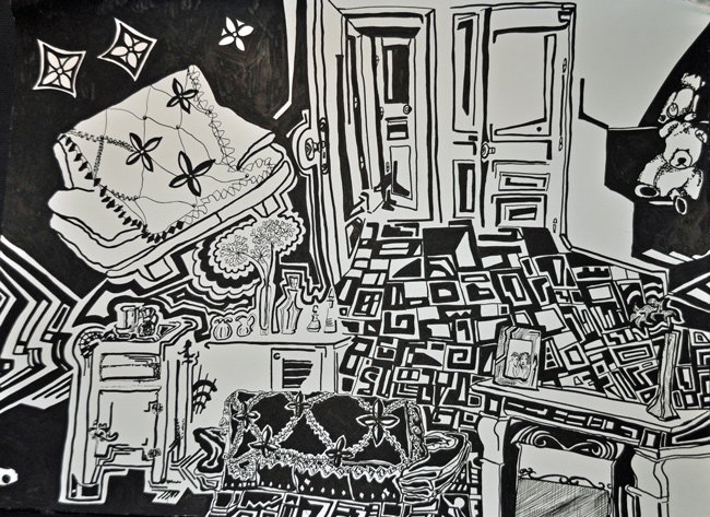 Zedblek's tweet photo. La phénoménologie du canapé © Zedblek 2015, Dessin À L'encre Sur Papier, 50x71 Cm #dessin #art #artist #contemporarydrawing https://t.co/IJRkinobME