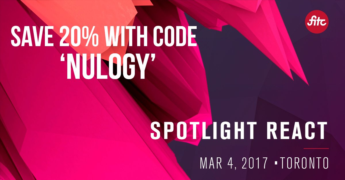 nulogy's tweet photo. We're excited to be speaking at @FITC Spotlight: React on March 4! Nulogites @theinterned and @allanmaltais are covering React storybooks. https://t.co/2EAJS61VHn