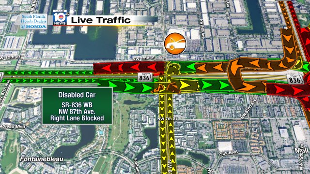 DISABLED CAR: SR-836 WB & NW 87th Ave. Expect delays. #TRAFFIC #MIAMI https://t.co/BoYGqDkWJg