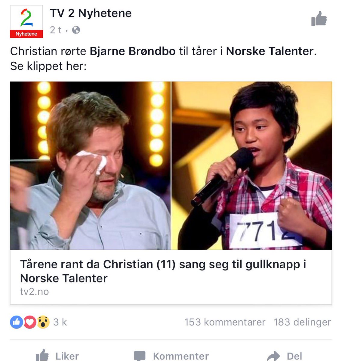 TuvaMartinussen's tweet photo. Alle* rørte Bjarne Brøndbo til tårer i Norske Talenter. https://t.co/eCEiTJ3dn4