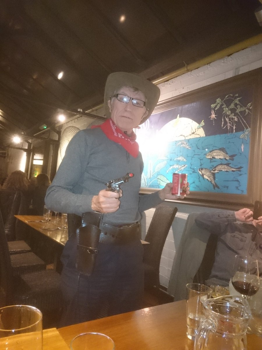 DrIainBanks's tweet photo. Bill Stewart preparing for his new life as a cowboy. Retiring from #UCUG opens new avenues @UCUScotland https://t.co/SbLw8NfIO2