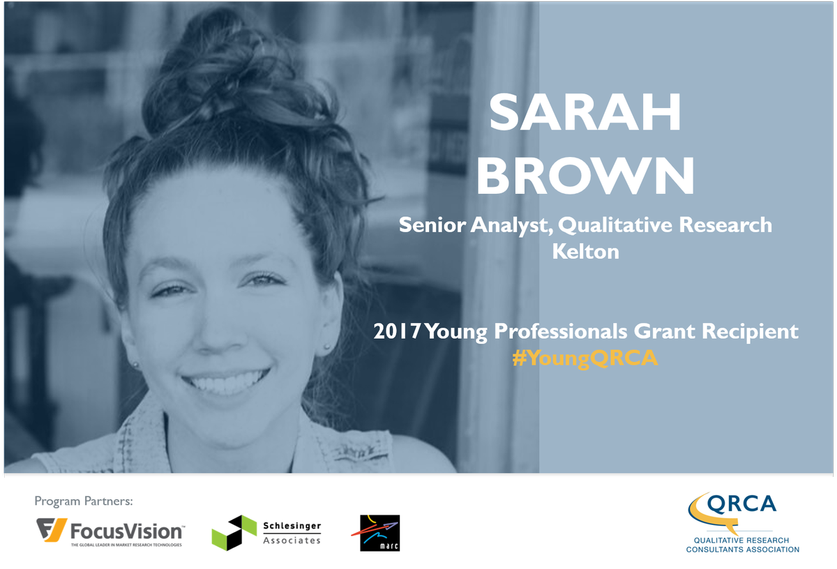 qrca's tweet photo. Meet 2017 Young Professional Grant awardee @Kelton_Global's Sarah Brown. We ❤️her fascination w/human behavior. #YoungQRCA #mrx #newmr #qual https://t.co/Fp59gOMQEO