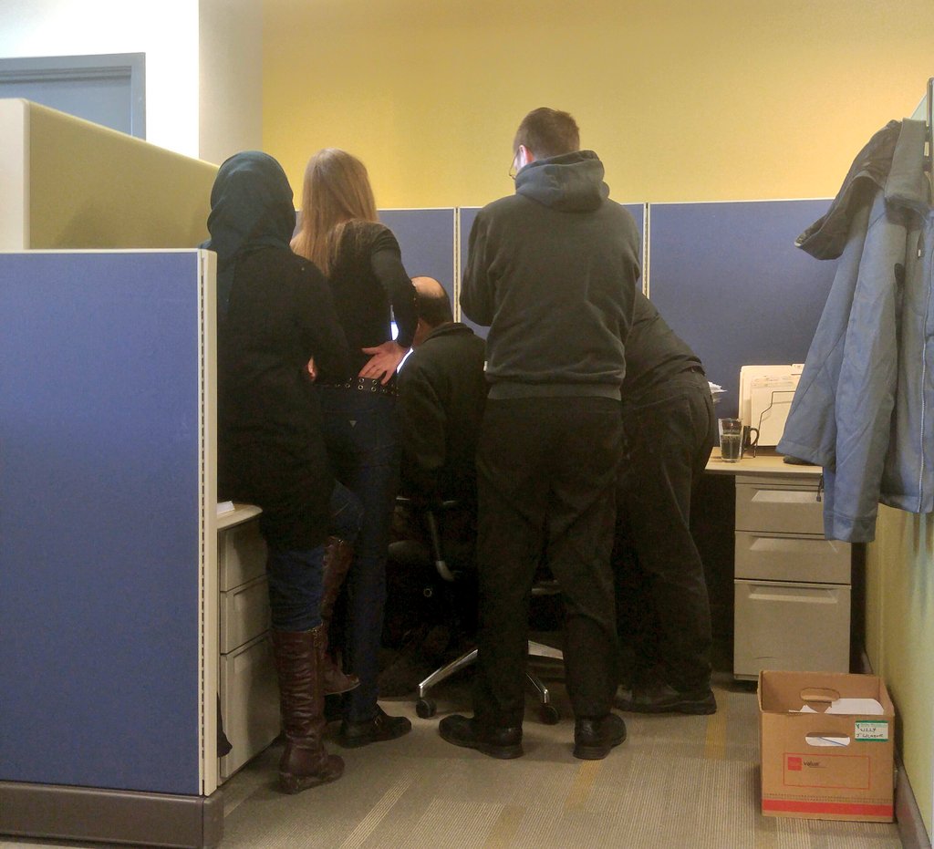 CONTAVA's tweet photo. Team Finance gathering around to check out the photos from our Christmas parties last month! #reminiscing #funtimes #adayintheoffice https://t.co/lGhQBjozqk