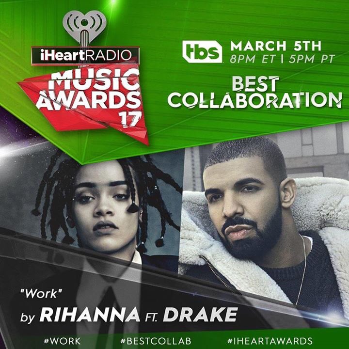 RihannaDaily's tweet photo. Have you voted for the #iHeartAwards yet? #WORK feat. Drake is up for #BestCollab. RT this to vote RiRi. https://t.co/EKQEskE4vF