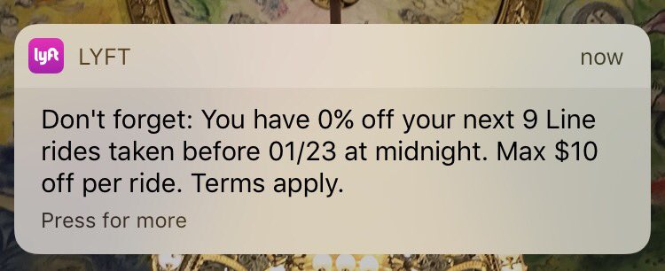 JonathanHTilley's tweet photo. What a great deal, @lyft https://t.co/Q55dxSBjQN