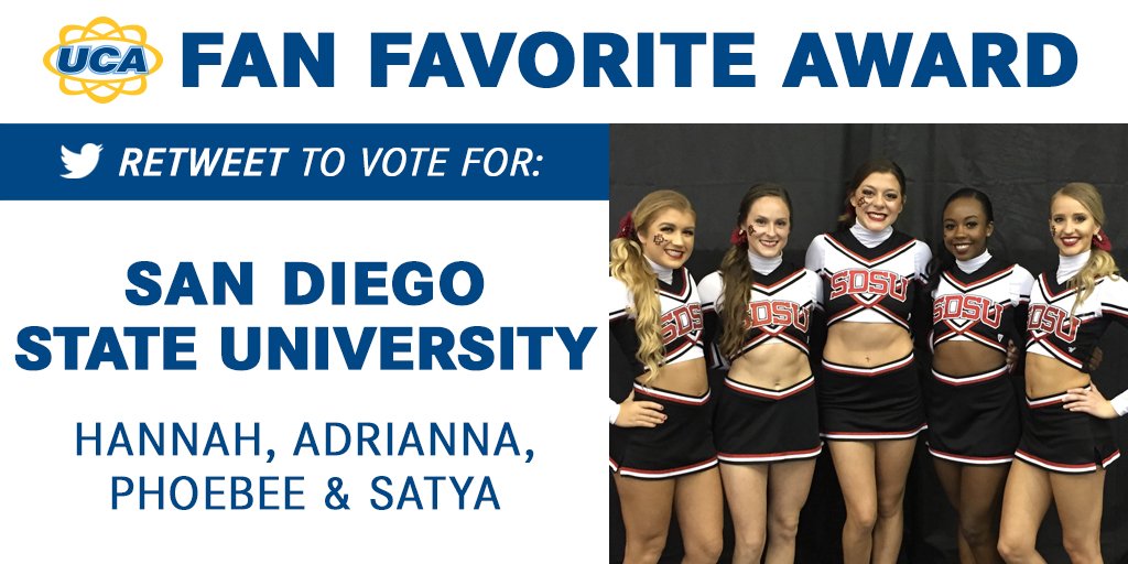 UCAupdates's tweet image. RT to vote NOW for Hannah, Adrianna, Phoebee &amp;amp; Satya! #UCAnationals