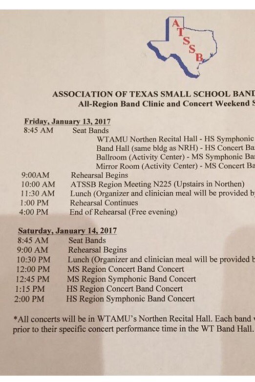 Revised schedule for All-Region tomorrow!! <a href="/BushlandHS/">Bushland High School</a>