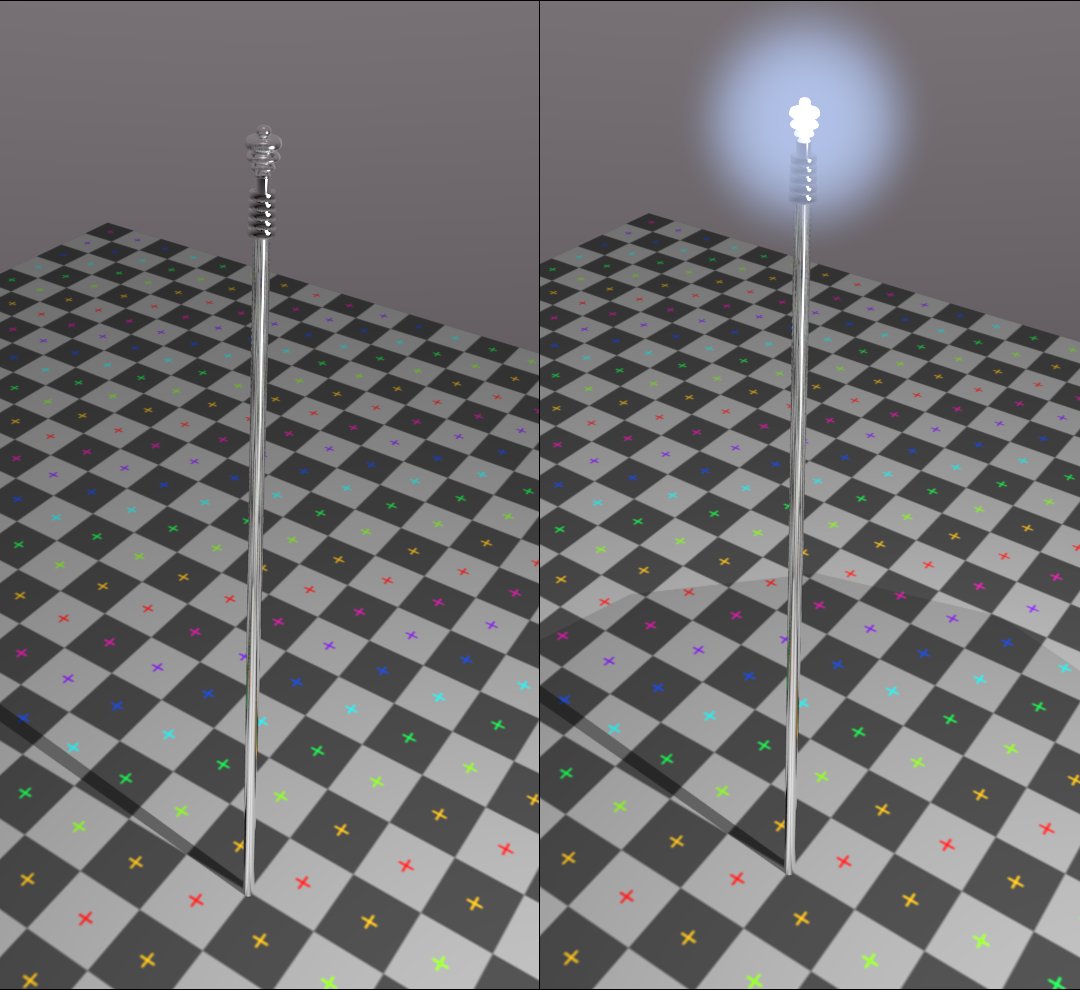 RG_2_Cents's tweet image. Training in 3D CG continues. I built a tech staff to be used in a fantasy novel I'm planning. Lit and unlit states. #3D #Computer_Graphics