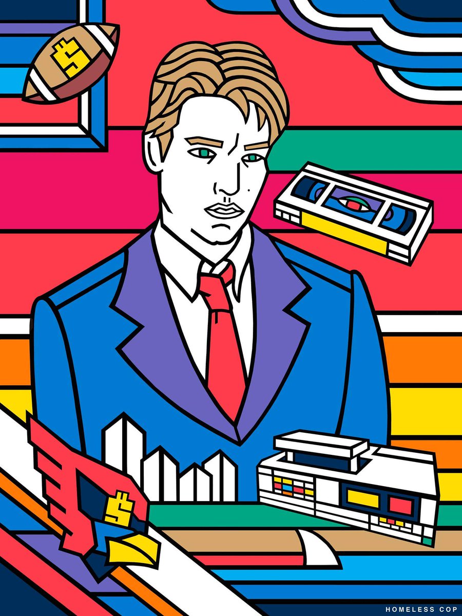 HomelessCop's tweet image. Excited for the Jerry Maguire video store tonight by @E_I_T at @iam8bit if you're in Cali, go check it out, say hi to my Jerry illustration