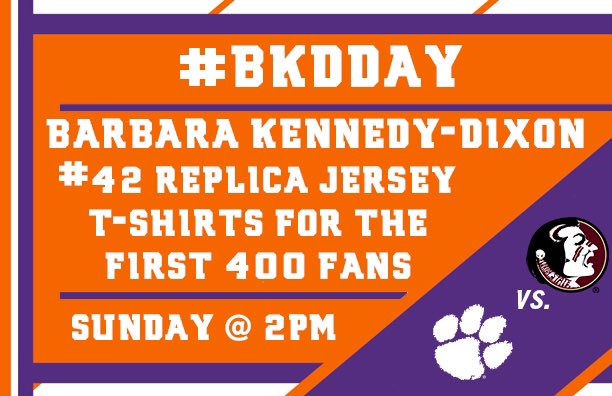 ClemsonWBB's tweet photo. At Sunday's game vs. FSU, weโre celebrating #BKDDay in honor of Barbara Kennedy-Dixon, the most decorated player in #ClemsonWBB history! https://t.co/HygOOCx844