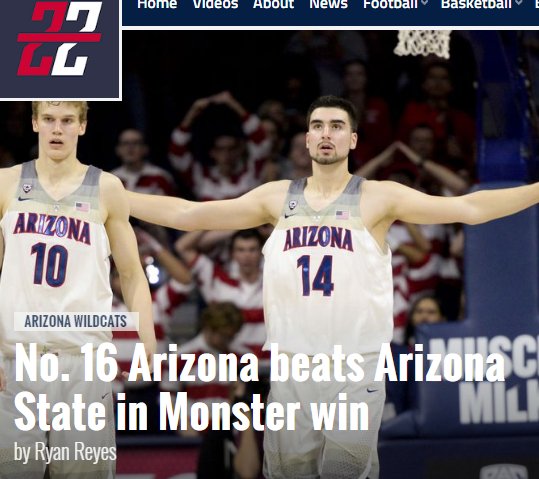 ZonaZealots's tweet photo. #16 Arizona Basketball easily handles ASU in monster 91-75 win @MarkkanenLauri s/b player of the week @pac12 IMO
https://t.co/9T7NEuBL19 https://t.co/lkhrlf3IAC