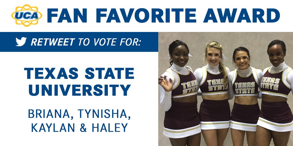 UCAupdates's tweet photo. RT to vote NOW for Briana, Tynisha, Kaylan &amp; Haley! #UCAnationals https://t.co/nPyDBeBEyG