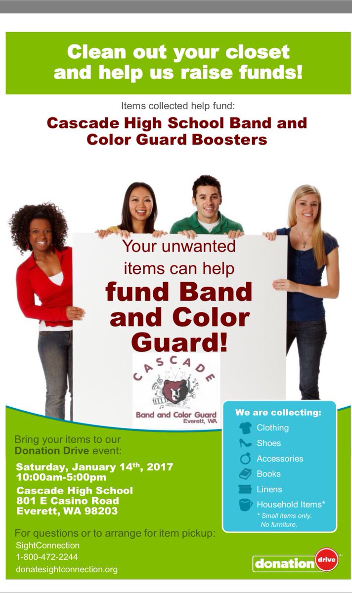 CascadeBands's tweet photo. Get rid of your unwanted items clothing, books, toys, small household items  and drop at Cascade High School tomorrow 10-5! https://t.co/YVVyamCVif