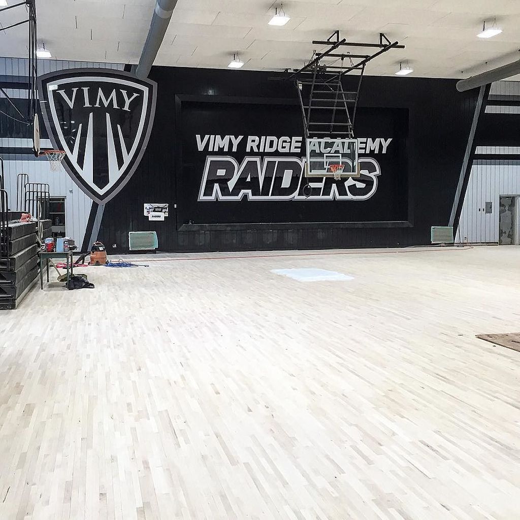 Logos are going up in the Large Gym. #vimyrenos #vimyproud #co