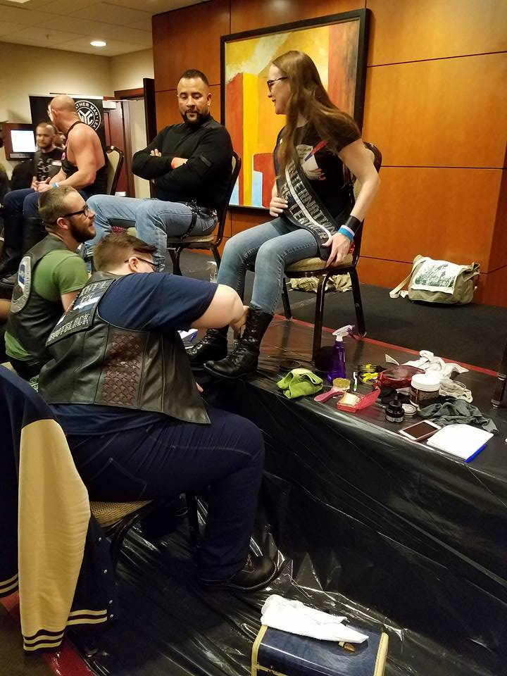 IMsLeather's tweet photo. #IMsBB2016 @BootblackMeghan finally got her paws on #IMsL2016 @LasciviousJane's boots at Mid-Atlantic Leather Weekend! #MAL2017 https://t.co/zgwVzGSylI