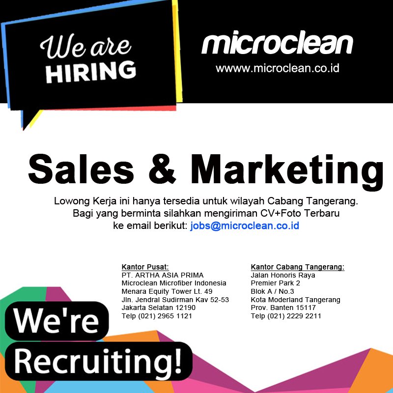 MicrocleanID's tweet photo. Dibutuhkan Beberapa Sales &amp; Marketing. Posisi Penempatan: Kota Tangerang #infoloker #lokerTangerang #lowongankerja https://t.co/3Xapp89aaR