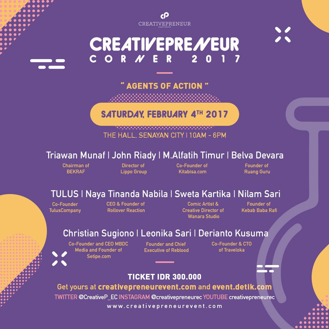 musiktulus's tweet photo. #AgendaTULUS | Sabtu, 4 Feb 2017 | Jakarta | Creativepreneur Corner 2017 | The Hall Senayan City | Info : @CreativeP_EC https://t.co/S592FTRmRa