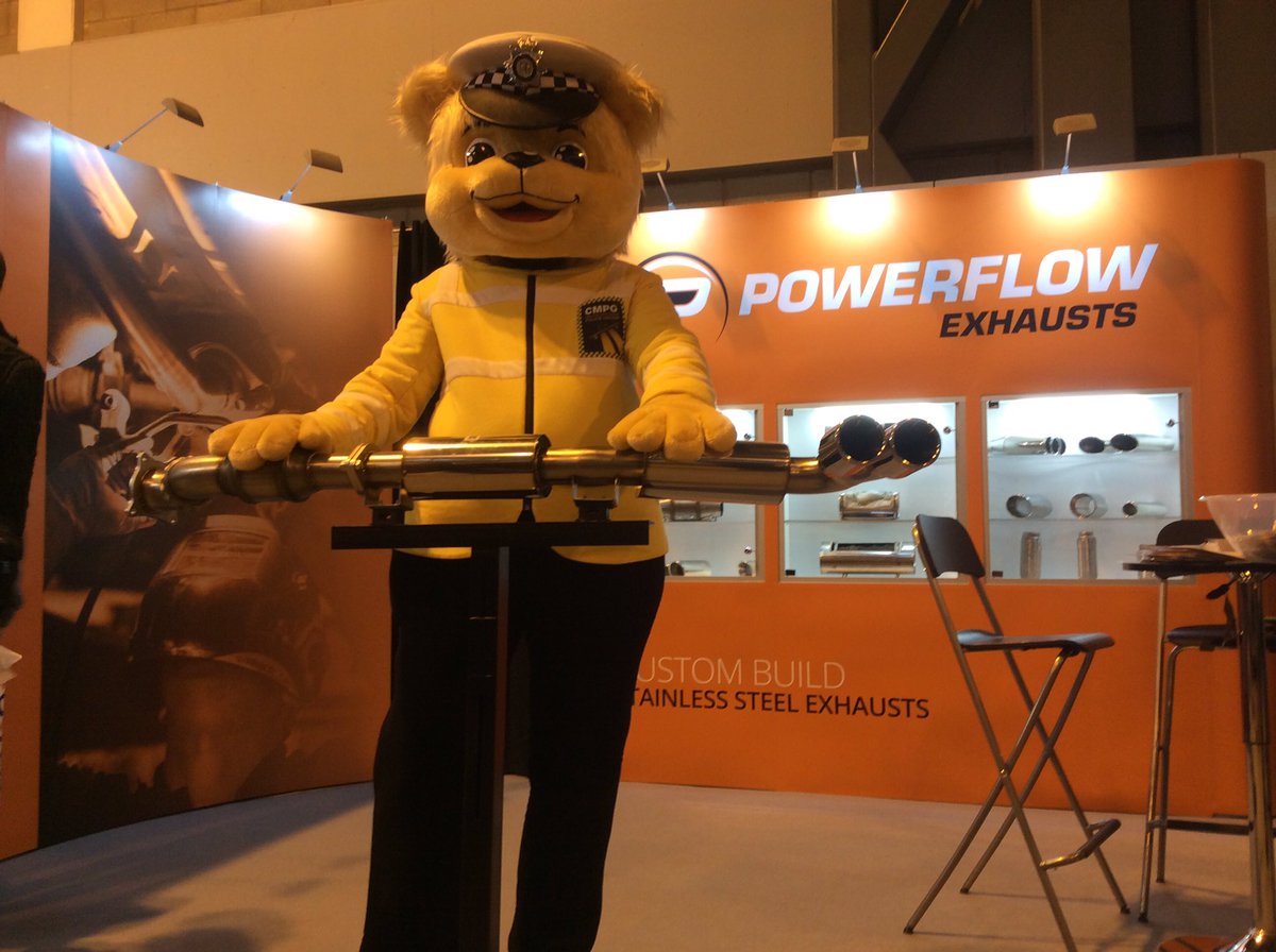 PowerflowUK's tweet photo. @cmpg #roadsafety bear appreciating the benefits of our custom build stainless steel exhaust @Autosport_Show #asi17 https://t.co/mwnpNDw2EK