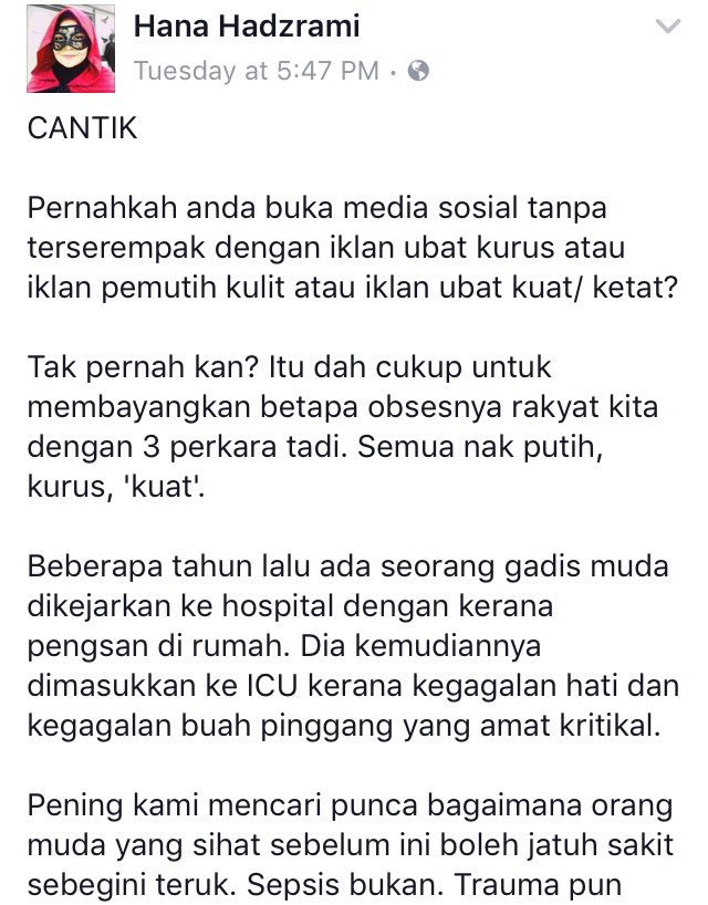 izzahrph's tweet image. To girls yg terlalu obses nak cantik,

'.. gadis itu tiada cacat cela pada tubuh badannya. Yang cacat ialah fikirannya..'

Dr Hana Hadzrami