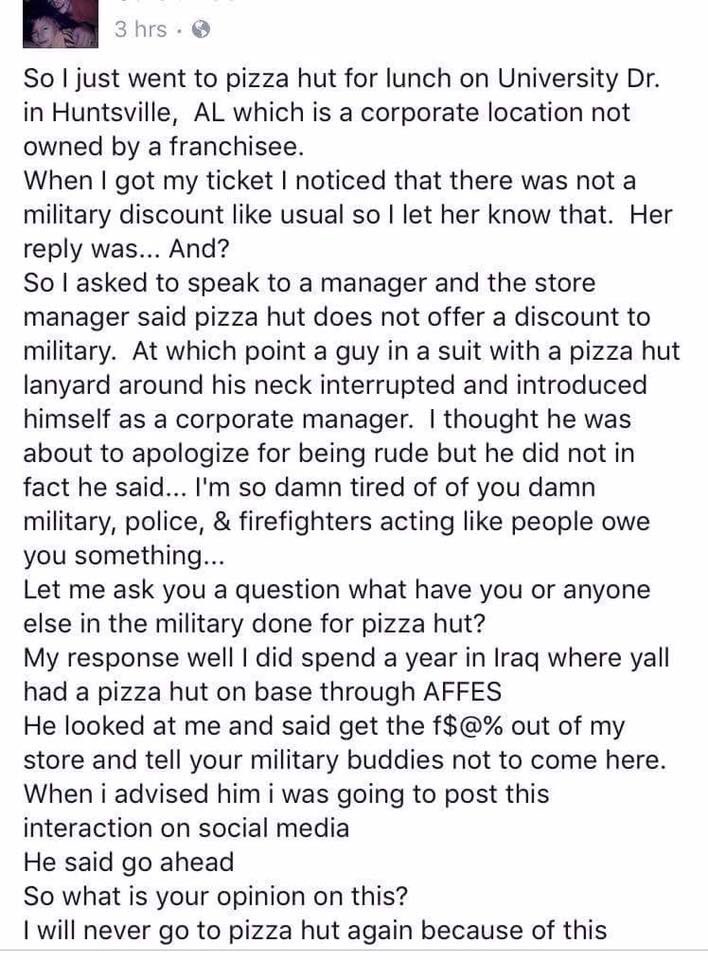 The_Fistpump's tweet photo. @pizzahut So what is the policy? More importantly, what are you going to do about this? #Ihearthsv https://t.co/pujNFKybIA