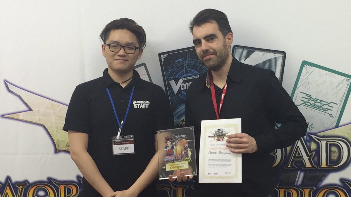 BushiroadGlobal's tweet photo. It's the birth of BWC 2016 Champion of Future Card Buddyfight World Finals! ^^
Congratulations to Panos!! #bwc2016 #buddyfight https://t.co/OBgUASSHwV