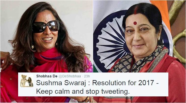 news24tvchannel's tweet photo. Must read..Shobhaa De abused for pricking Sushma on Twitter #ShobhaaDe #SushmaSwaraj #Twitter #keepca https://t.co/f32JhuNUBh https://t.co/EUyBfLEL4O