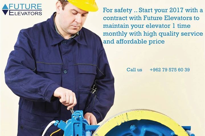 للسلامة .أبدأ  2017 بعقد صيانة سنوي مع شركة مصاعد المستقبل لصيانة مصعدك مرة واحدة شهريا على مدار العام بخدمة عالية الجودة وبسعر مناسب