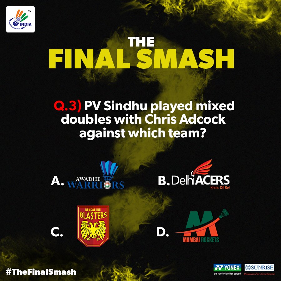BAI_Media's tweet photo. .@Pvsindhu1 and @ChennaiSmashers fans, you would know this, wouldn't you?

#TheFinalSmash https://t.co/TW0WI6suZM