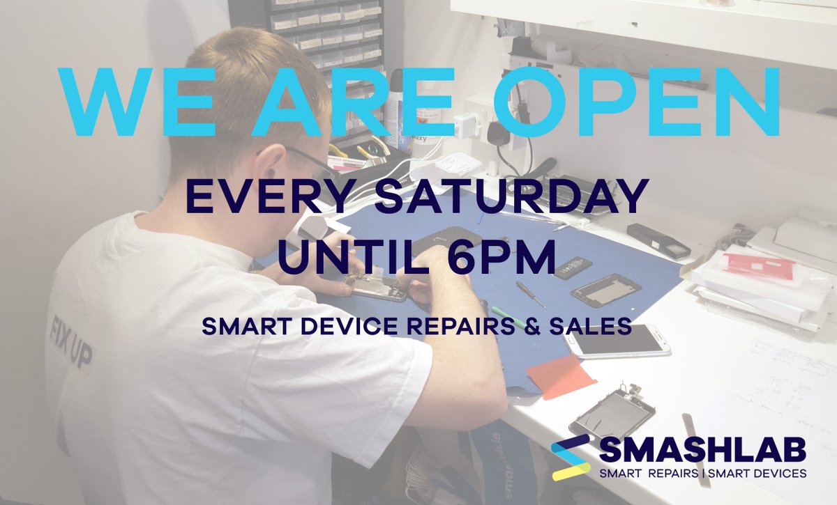 SmashLabIreland's tweet photo. We are open every Saturday until 6!
Looking for a fast &amp; efficient Smart Phone repair?
Or an affordable Grade A refurbished Smart Phone? https://t.co/17EuwXZ1cf