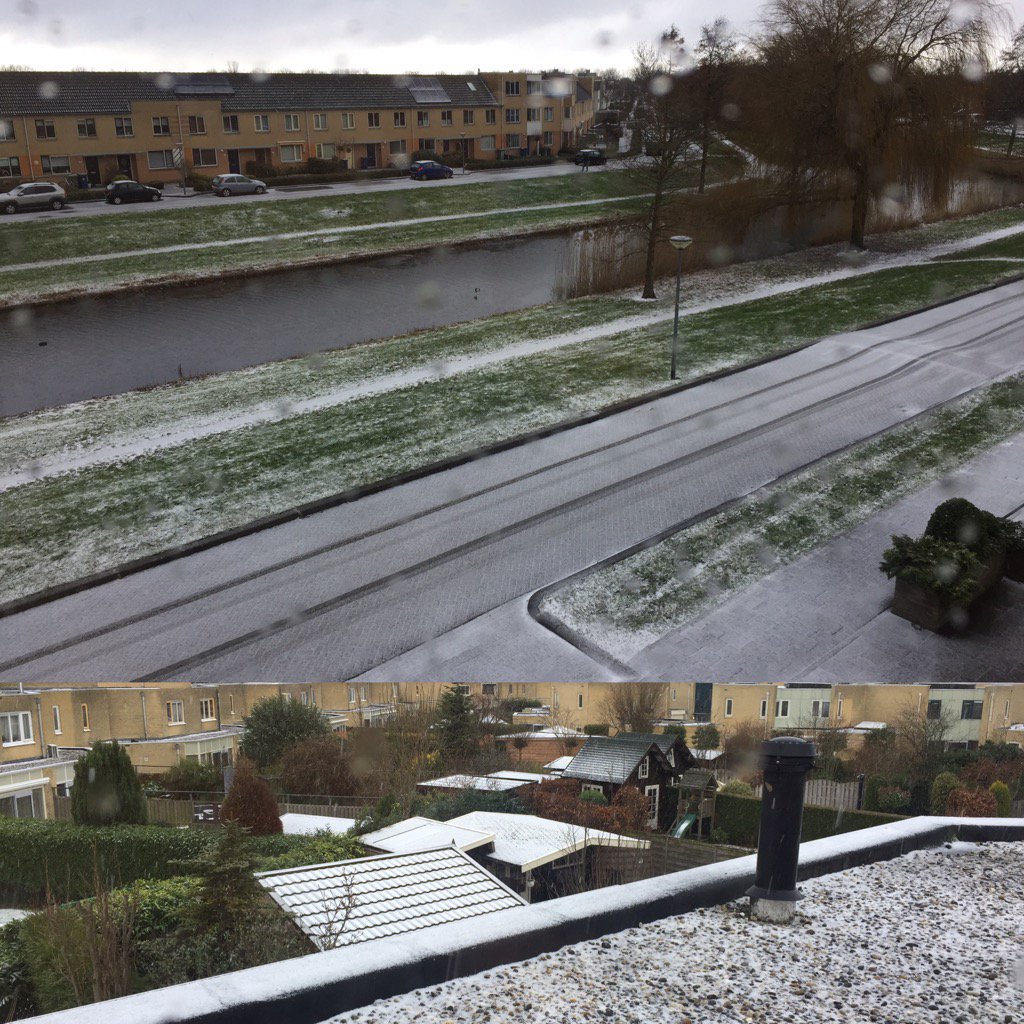 Keesvanzanten's tweet photo. Almere licht aangepoederd na fikse bui met hagel&amp;sneeuw en een paar onweersklappen #thundersnow #gladheid https://t.co/5ntr9rwvgJ