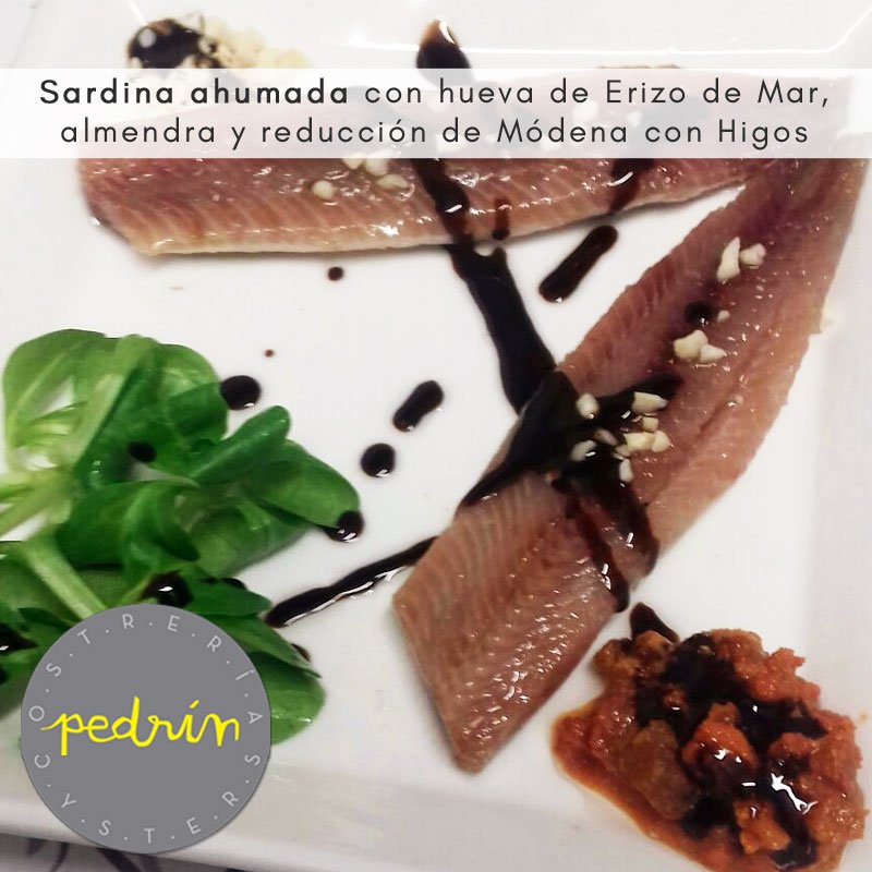 ostreriapedrin's tweet photo. Nueva incorporación: 'Sardina ahumada con hueva de Erizo de Mar, almendra y reducción de Módena con Higos'. Dónde? C/Ballesta 10 @cascovello https://t.co/PaNdBNcCS8