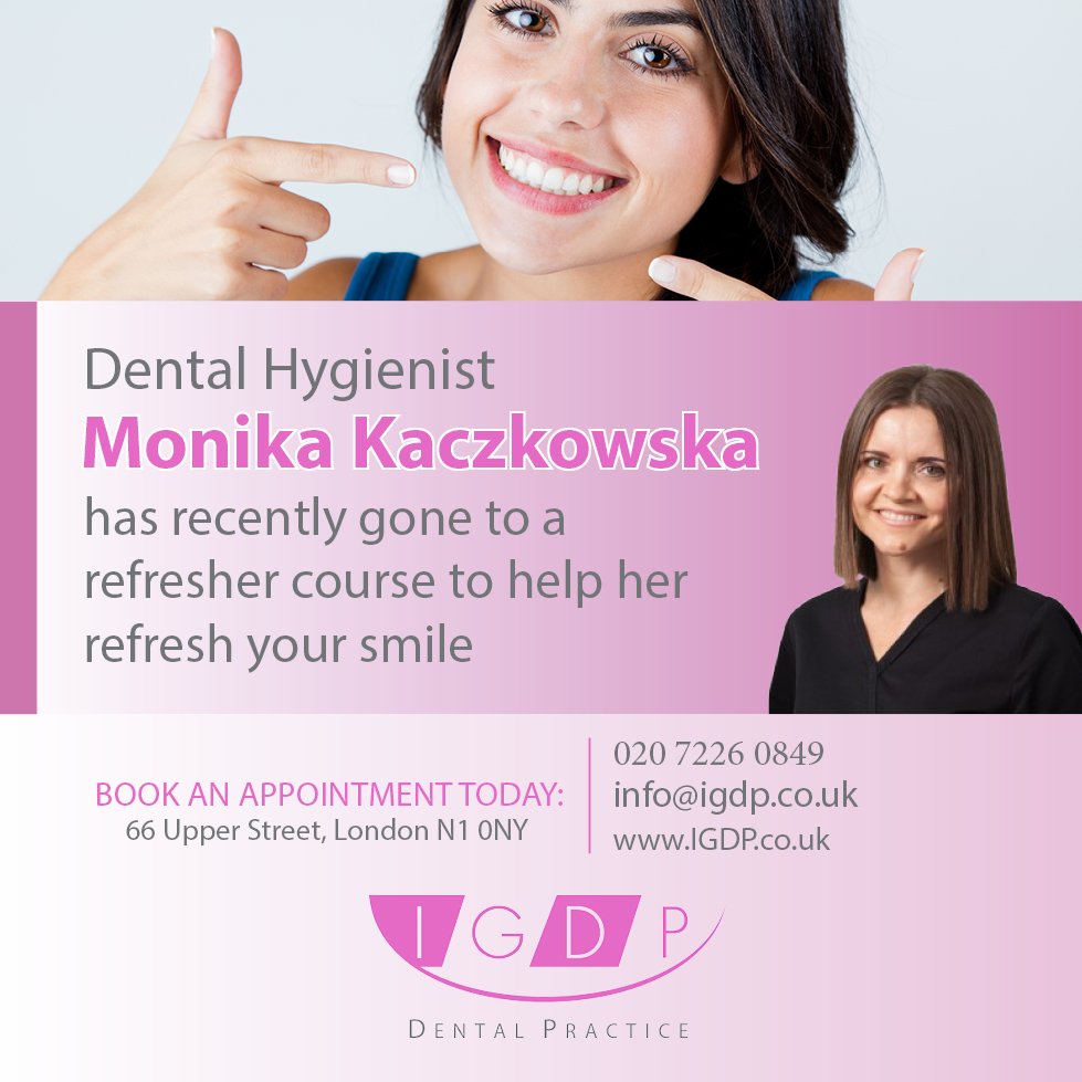 IGDPDentist's tweet photo. IGDP Dental Hygienist Monika has completed a refresher course to help her Refresh Your Smile #IGDP #Dentist #Hygiene #London https://t.co/HB03RaDglu