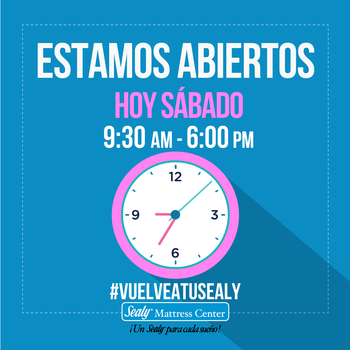 ¡Te esperamos hoy sábado hasta las 6:00pm! #SealyRD #VuelveATuSealy